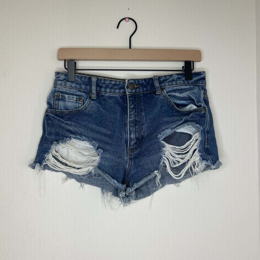 Forever 21 Girl Denim Jean Distressed Shorts Size 27 Mid Rise Cutoff